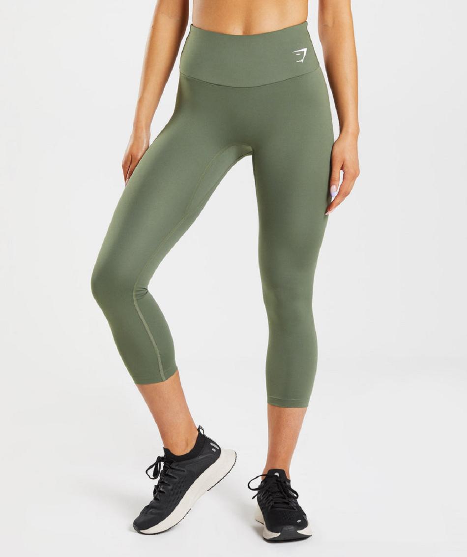 Legginsy Damskie Gymshark Treningowe 7/8 Oliwkowe | PL 2221DFM